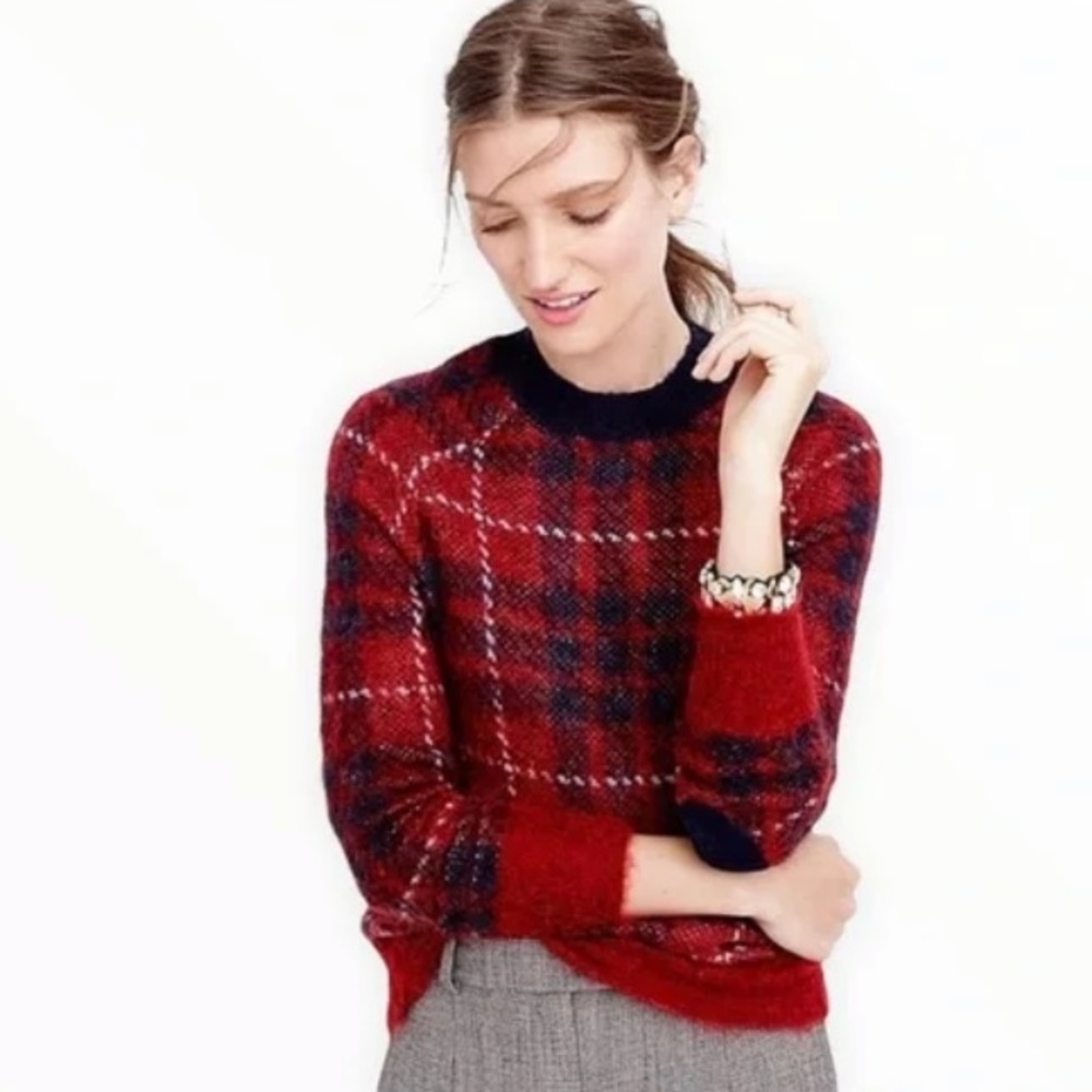 J. Crew Brushed Wool Plaid Mohair Sweater- Sz. XL